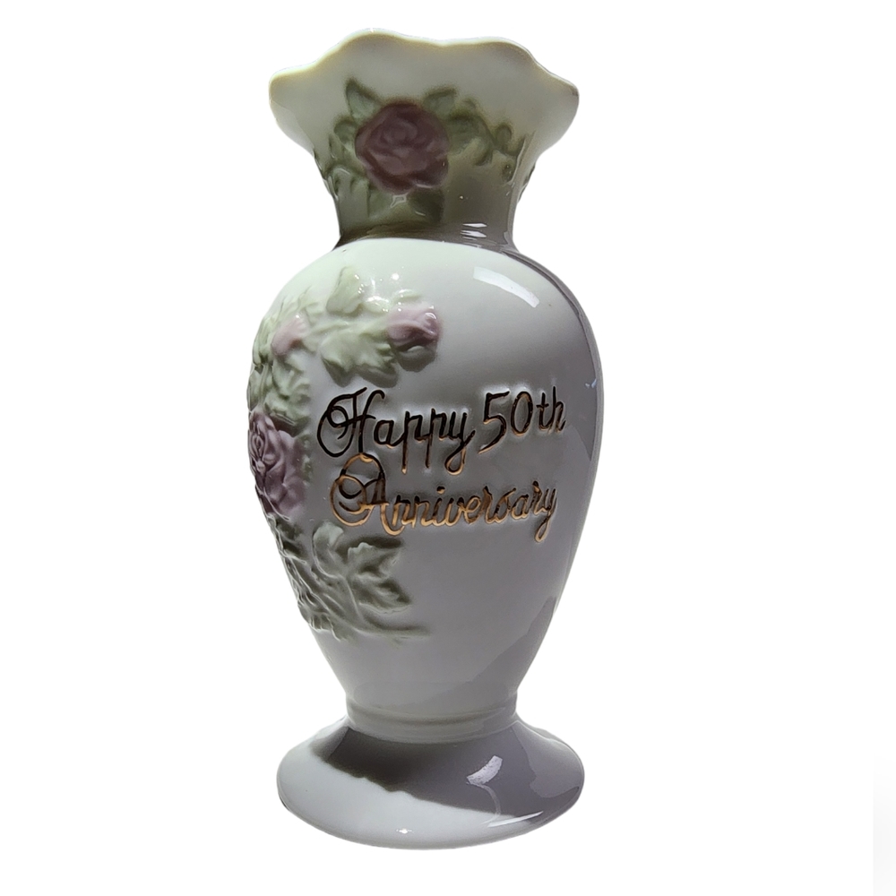50th Anniversary Vase | 50th Wedding Anniversary White Floral | Golden P…